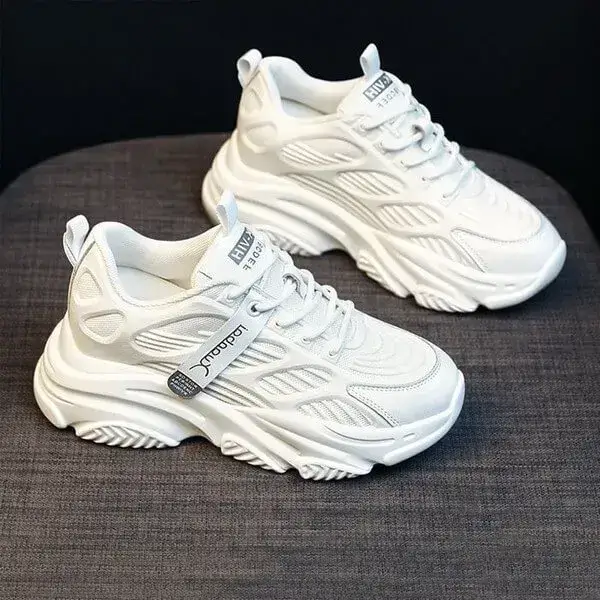 Womens Solid Color Sneakers | Lace-Up Breathable Low-Top Shoes in Grey, White