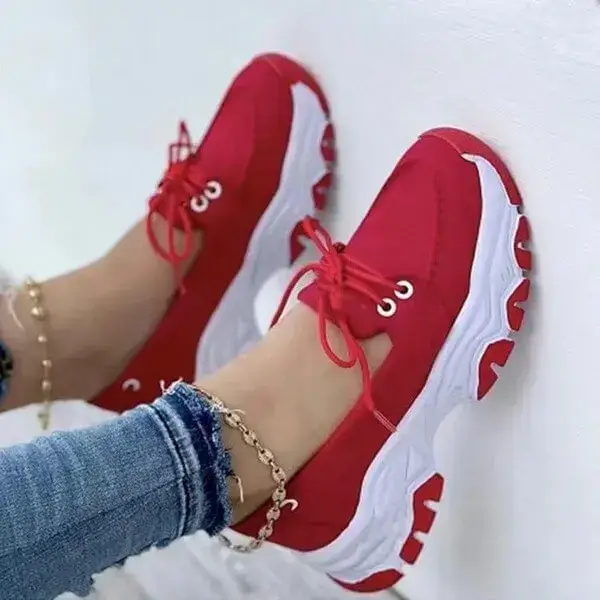 Womens Platform Sneakers | Water-Repellent Low-Top Casual Shoes in Black, Red, White, Sky Blue