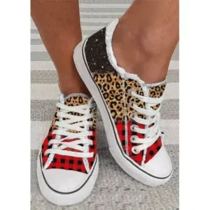 Nanpra Women Casual 3D Printing Color Leopard Canvas Shoes