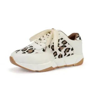 Nanpra Women Fashion Autumn And Winter Leopard Leather Stitching Sneakers