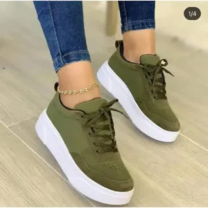 Nanpra Women'S Fashion Casual Round Toe Thick-Soled Lace Up Canvas Sneakers