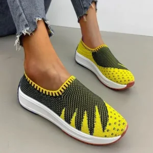 Nanpra Women Fashion Fly Knit Breathable Platform Low Top Sneakers