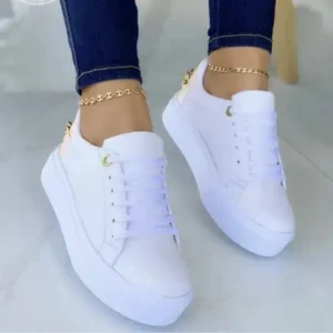 Nanpra Women Fashion Round Toe Platform Lace Up Solid Color Sneakers