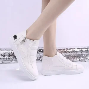 Nanpra Women Fashion Round Toe Mid-Top Canvas Raw Edge Elastic Sneakers