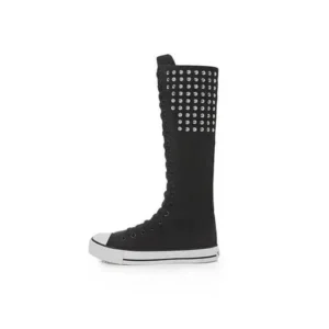 Nanpra Women Fashion Rivet Decor Side Zipper Canvas High Boots