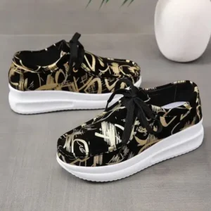 Nanpra Casual Graffiti Round Toe Platform Plus Size Sneakers