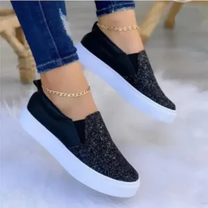 Nanpra Thick Sole Casual Sequined Shoes Women Flat Shoes