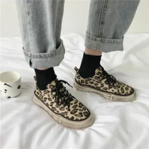 Nanpra Women Fashion Leopard Printing Flat Sneakers