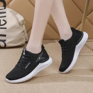 Nanpra Women Sports Casual Lace Up Design Mesh Breathable Wedge Sneakers