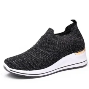 Nanpra Women Casual Mesh Knit Design Breathable Comfort Wedge Platform Sneakers