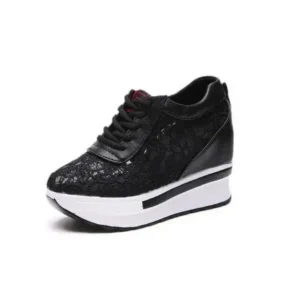 Nanpra Women Sexy Lace Design Lace-Up Breathable Wedge Platform Sneakers