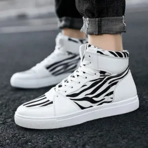 Nanpra Men'S Fashion Zebra Print Breathable Canvas High Top Sneakers