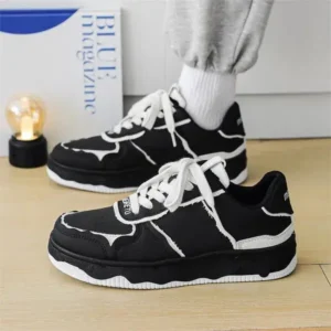 Nanpra Men'S Fashion Black White Breathable Canvas Sneakers