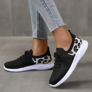 Nanpra Women Casual Mesh Breathable Leopard Sneakers