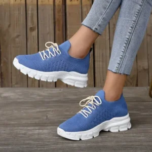 Nanpra Women Fashion Casual Breathable Flying Woven Lace-Up Thick-Soled Sneakers