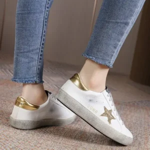 Nanpra Women Fashion Casual Plus Size Star Round Toe Sneakers