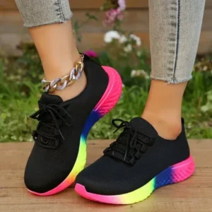 Nanpra Women Fashion Casual Mesh Breathable Rainbow Sneakers