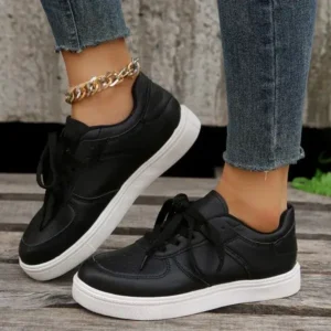 Nanpra Women Fashion Casual PU Lace-Up Sneakers