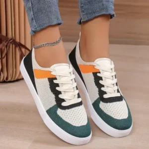 Nanpra Women Fashion Casual Color Blocking Mesh Fly-Woven Breathable Sneakers