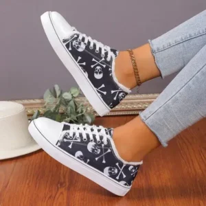 Nanpra Women Casual Fashion 3D Print Denim Canvas Sneakers