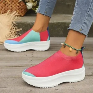 Nanpra Women Fashion Casual Color Blocking Fly-Woven Thick-Soled Sneakers