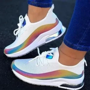 Nanpra Women Fashion Casual Rainbow Color Blocking Sneakers