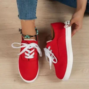 Nanpra Women Fashion Casual Solid Color Lace-Up Canvas Shoes