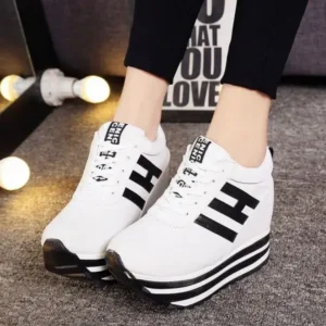 Nanpra Women Fashion Casual Letter Printed Lace-Up Thick-Soled Sneakers