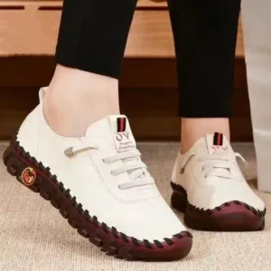 Nanpra Women Fashion Retro Solid Color PU Breathable Hollow Stitching Sneakers