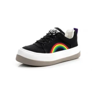 Nanpra Women Fashion Casual Rainbow Color Block Platform Canvas Platform Shoes