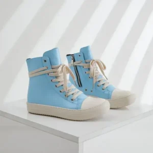 Nanpra Women Fashion Blue Faux Leather High Top Shoes