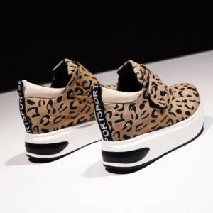 Nanpra Women Fashion Wedge Leopard Leopard Sneakers