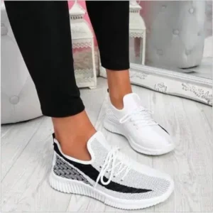 Nanpra Women Fashion Casual Thick Sole Breathable Fly Woven Thick Sole Lace Up Sneakers