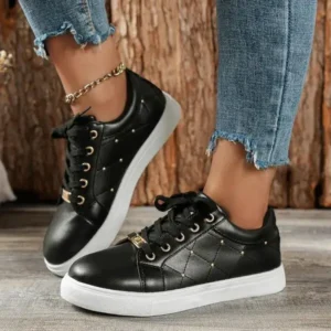 Nanpra Women Fashion Shallow Toe Round Toe Casual Lace Up Sneakers