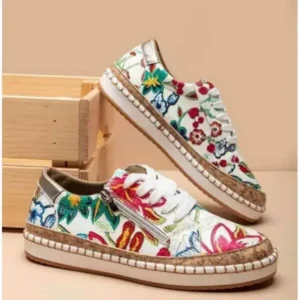 Nanpra Women Fashion Color Matching Ethnic Style Printed Sneakers