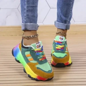 Nanpra Women Fashion Platform Color Block Platform Sneakers