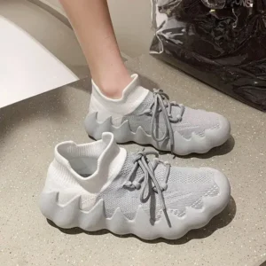 Nanpra Women Fashion Round ToeWomen Fashion Round Toe Octopus Fly Woven Sneakers Shallow Cut Print Lace Up Flat Sneakers