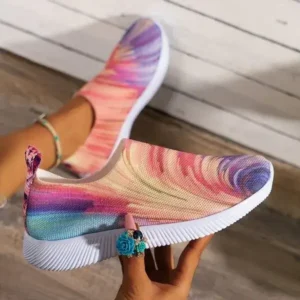 Nanpra Women Fashion Round Multicolor Gradient Rainbow Mesh Sneakers